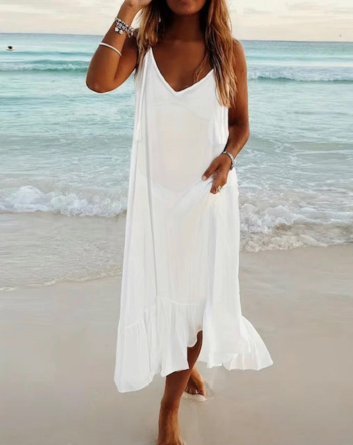 Long White Ruffle Dress